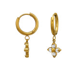 Hoop With Floral Charm Gold Color - 316L Surgical Grade Stainless Steel Stainless Steel Earrings SD51445