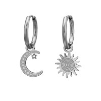 15mm Sun And Moon Dangling On Hoop - 316L Surgical Grade Stainless Steel Stainless Steel Earrings SD51447