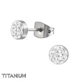 Titanium Round Ear Studs With Crystal  - Titanium Titanium Ear Studs SD38449