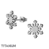 12mm Snowflake - Titanium Titanium Ear Studs SD50370