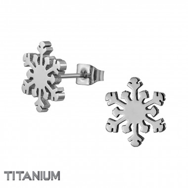 12mm Snowflake - Titanium Titanium Ear Studs SD50370