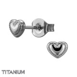 3D Heart - Titanium Titanium Ear Studs SD50373