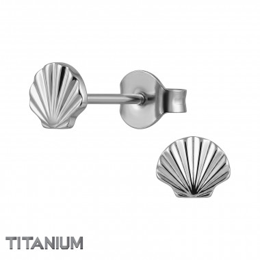 Diamond Cut Shell - Titanium Titanium Ear Studs SD50381