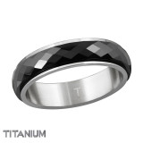 Titanium Faceted Black Ceramic Spinner Ring - Titanium Titanium Rings SD38555
