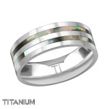 Titanium Double Line Ring With Abalone Shell - Titanium Titanium Rings SD38558
