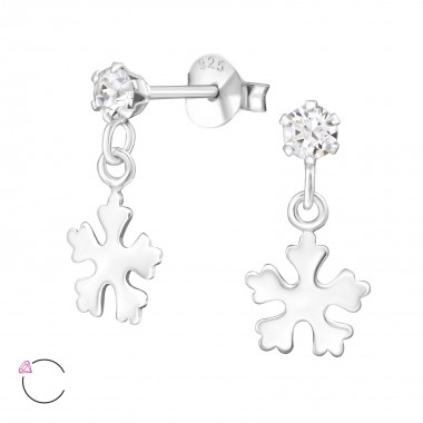 Silver Ear Studs With Hanging Snowflake And Crystals From Swarovski® - 925 Sterling Silver La Crystale Studs SD32839
