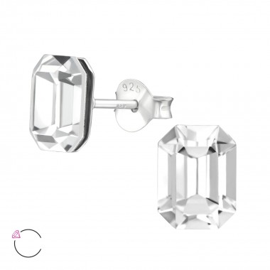 Emerald Shaped - 925 Sterling Silver La Crystale Studs SD38404
