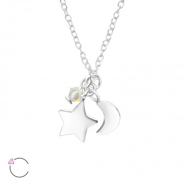 Star And Moon - 925 Sterling Silver La Crystale Necklaces  SD32729