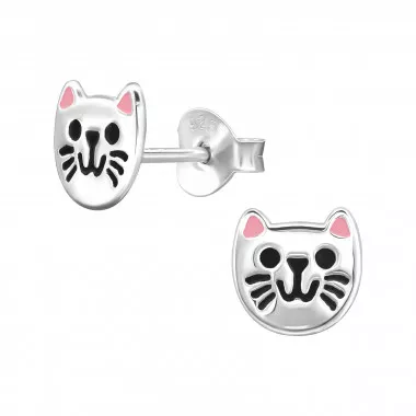 Cat Face - 925 Sterling Silver Kids Ear Studs SD49163