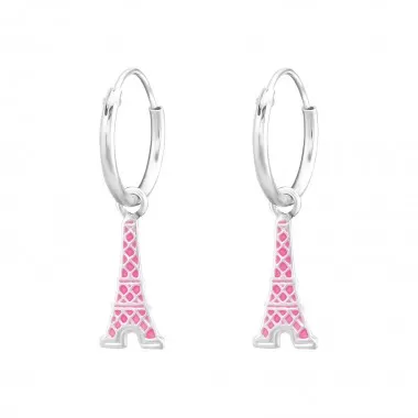 Hanging Eiffel Tower - 925 Sterling Silver Kids Hoops SD36481