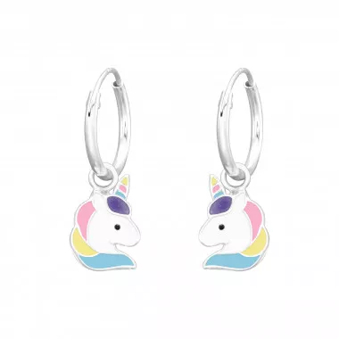 Hanging Unicorn - 925 Sterling Silver Kids Hoops SD41557