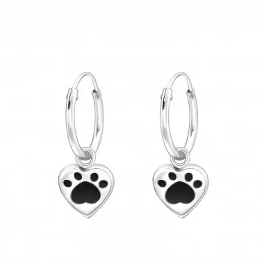 Heart Paw Print - 925 Sterling Silver Kids Hoops SD43447