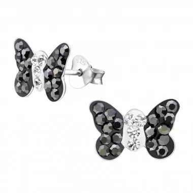 Black butterfly - 925 Sterling Silver Kids Ear Studs with Crystal SD14051