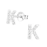 Initial k - 925 Sterling Silver Kids Ear Studs with Crystal SD16320