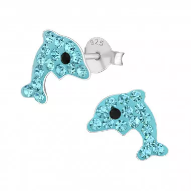 Dolphin - 925 Sterling Silver Kids Ear Studs with Crystal SD2896