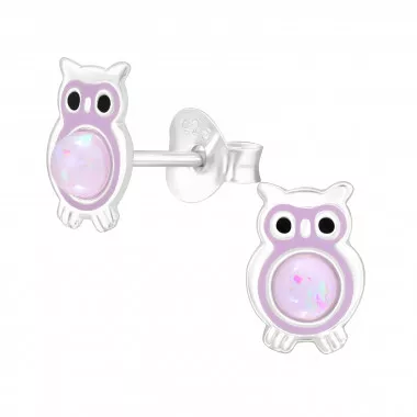 Owl - 925 Sterling Silver Kids Ear Studs with Crystal SD43123