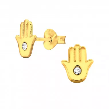Hamsa - 925 Sterling Silver Kids Ear Studs with Crystal SD44150