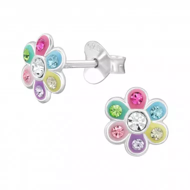 Flower - 925 Sterling Silver Kids Ear Studs with Crystal SD46620