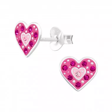Heart - 925 Sterling Silver Kids Ear Studs with Crystal SD47315