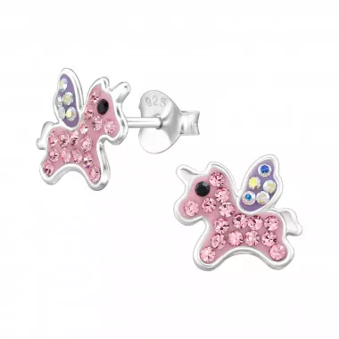 Unicorn - 925 Sterling Silver Kids Ear Studs with Crystal SD47903