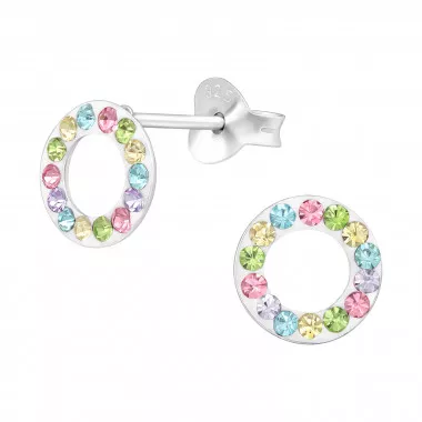 Circle - 925 Sterling Silver Kids Ear Studs with Crystal SD48930