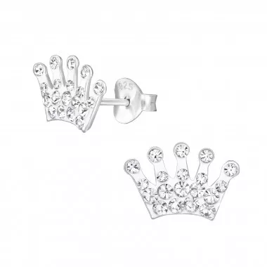 Crown - 925 Sterling Silver Kids Ear Studs with Crystal SD5330