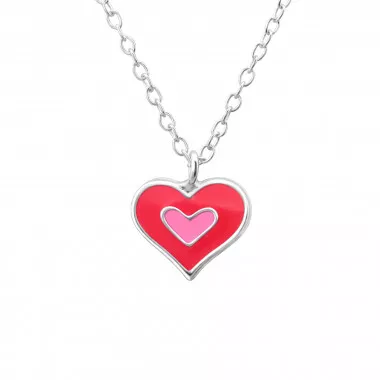 Double Heart - 925 Sterling Silver Kids Necklaces SD24348