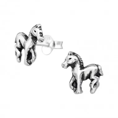 Horse - 925 Sterling Silver Kids Plain Ear Studs SD19914