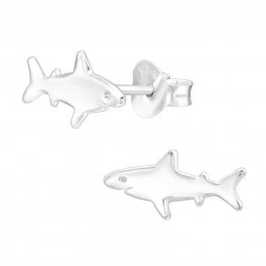 Shark - 925 Sterling Silver Kids Plain Ear Studs SD42949