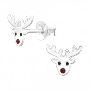 Reindeer - 925 Sterling Silver Kids Plain Ear Studs SD43882