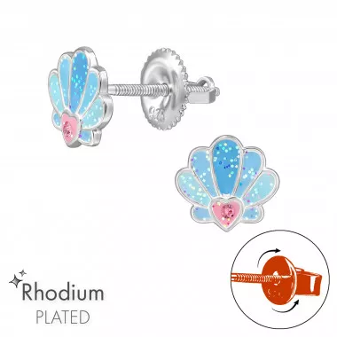 Shell - 925 Sterling Silver Screw Back Ear Studs SD49342