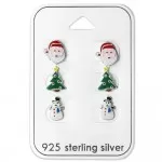 Santa Claus, Christmas Tree And Snowman Epoxy - 925 Sterling Silver Kids Jewelry Sets SD28469