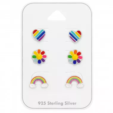 Rainbow, Flower And Heart - 925 Sterling Silver Kids Jewelry Sets SD48993