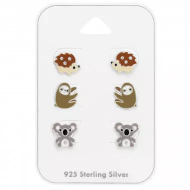 Hedgehog, Sloth And Koala - 925 Sterling Silver Kids Jewelry Sets SD49000