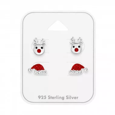 Reindeer And Santa Hat - 925 Sterling Silver Kids Jewelry Sets SD49756