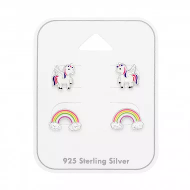 Unicorn And Rainbow - 925 Sterling Silver Kids Jewelry Sets SD49758