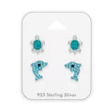 Turtle And Dolphin - 925 Sterling Silver Kids Jewelry Sets SD49760