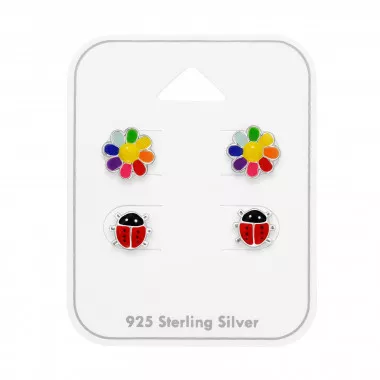 Sun Flower And Ladybug - 925 Sterling Silver Kids Jewelry Sets SD49761