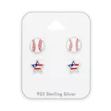 Usa Star And Baseball - 925 Sterling Silver Kids Jewelry Sets SD49763