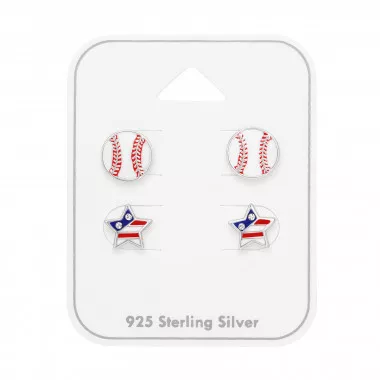 Usa Star And Baseball - 925 Sterling Silver Kids Jewelry Sets SD49763