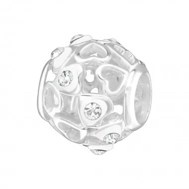 Hearts - 925 Sterling Silver Beads with CZ/Crystal SD39075