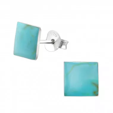 Square - 925 Sterling Silver Semi-Precious Stud Earrings SD14101