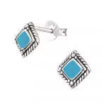 Square - 925 Sterling Silver Semi-Precious Stud Earrings SD19812
