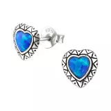 Heart Synthetic - 925 Sterling Silver Semi-Precious Stud Earrings SD23667