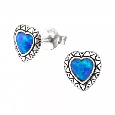 Heart Synthetic - 925 Sterling Silver Semi-Precious Stud Earrings SD23667