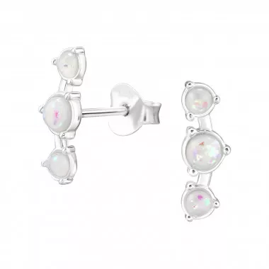 Curved - 925 Sterling Silver Semi-Precious Stud Earrings SD48310