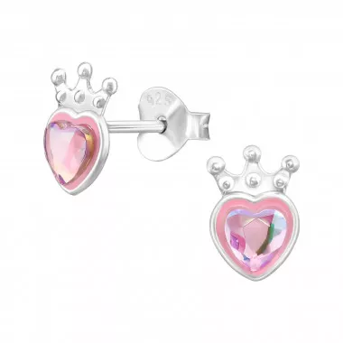 Heart And Crown - 925 Sterling Silver Semi-Precious Stud Earrings SD48357