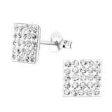 Square - 925 Sterling Silver Stud Earrings with Crystals SD183