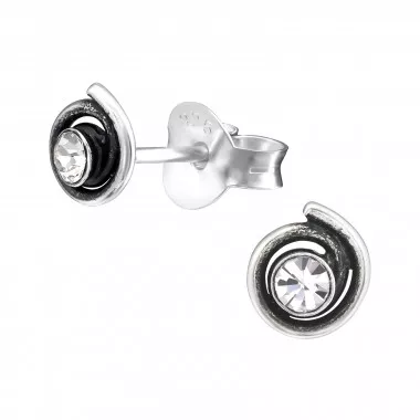 Spiral - 925 Sterling Silver Stud Earrings with Crystals SD26924