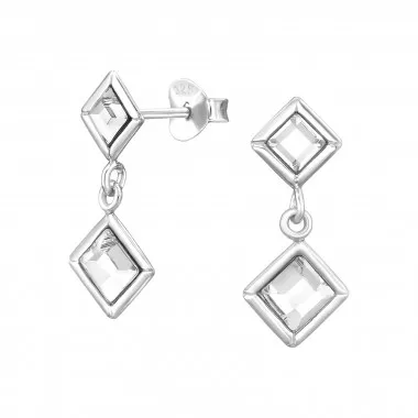 Square - 925 Sterling Silver Stud Earrings with Crystals SD48023